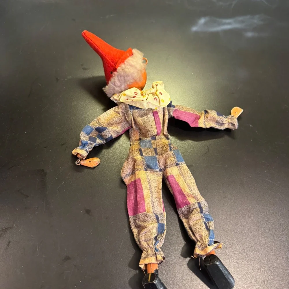 Vintage Marionette Puppet Toy 13in Multicolor Patchwork Jester Hand Painted Wood